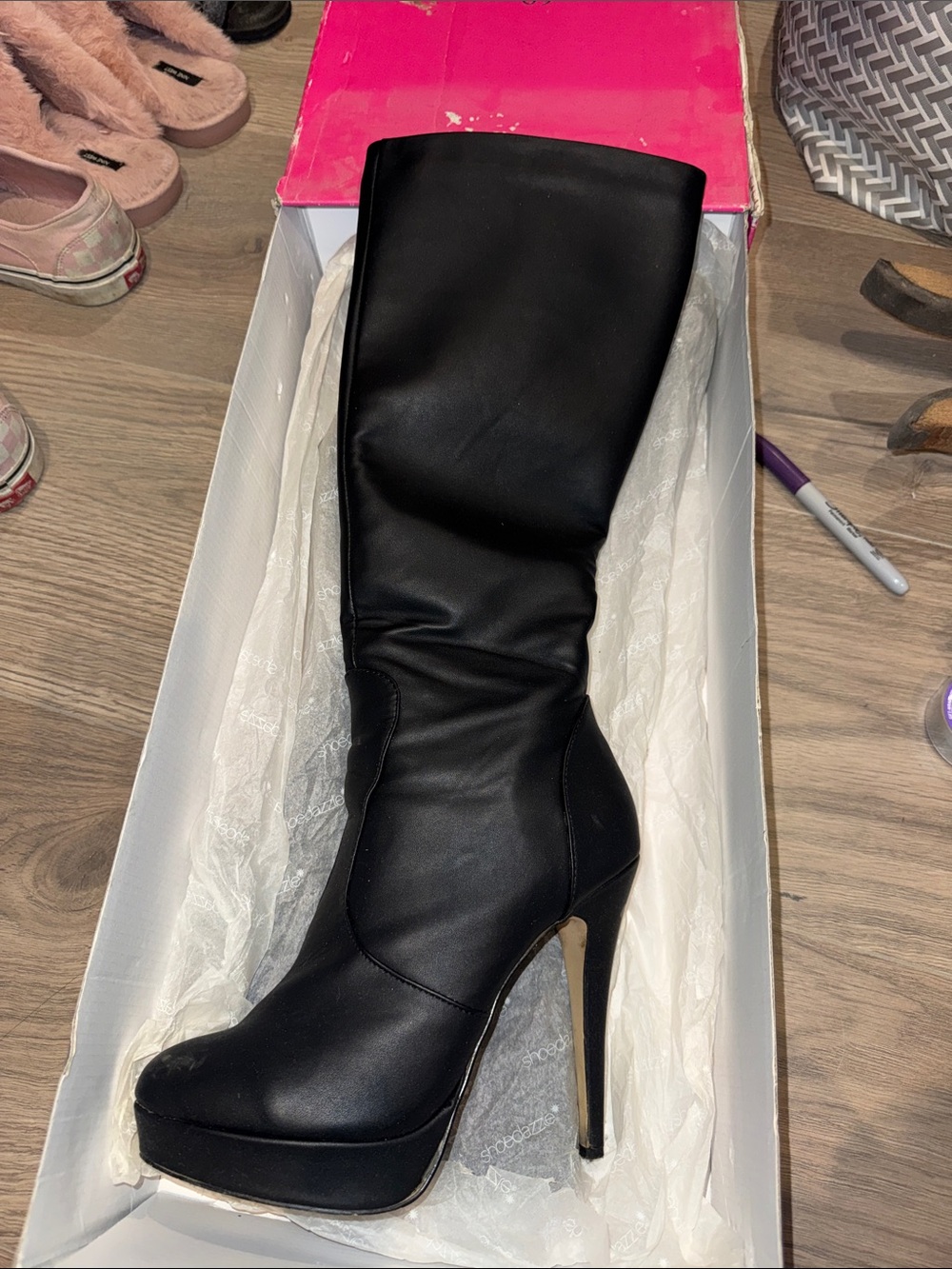 Shoe Dazzle Black Knee-High Stiletto Boot